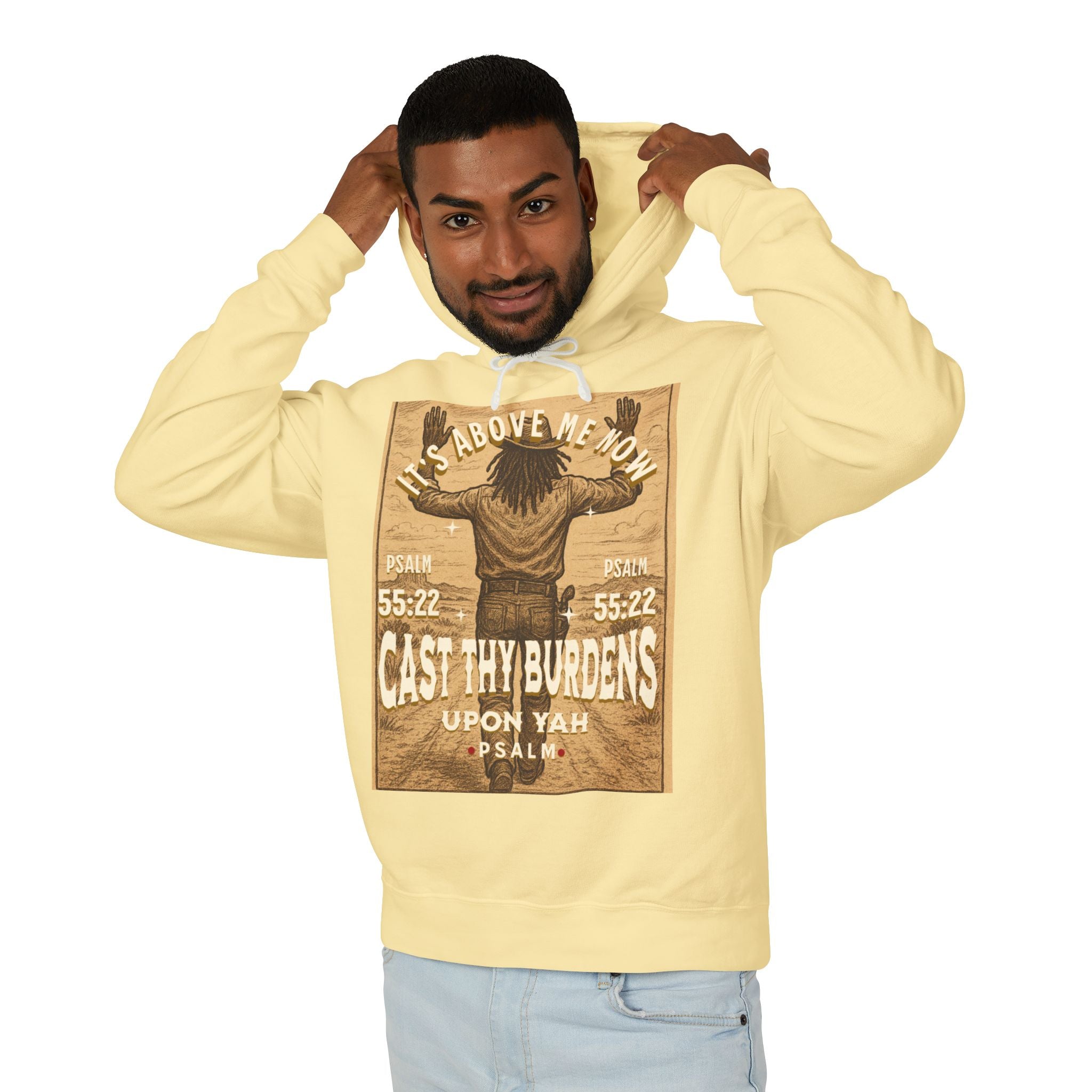 “Cast thy burdens” Lightweight Hooded Sweatshirt