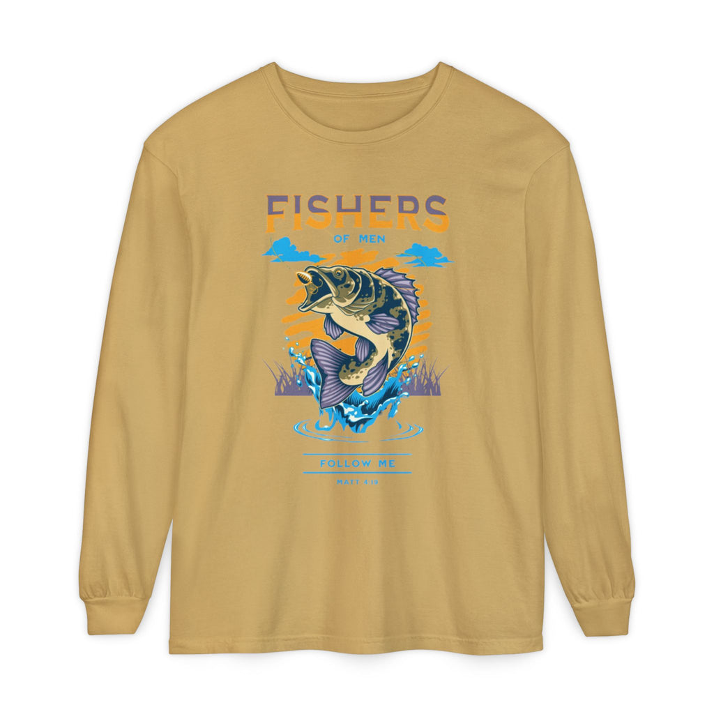 “FISHER OF MEN” Garment-dyed Long Sleeve T-Shirt