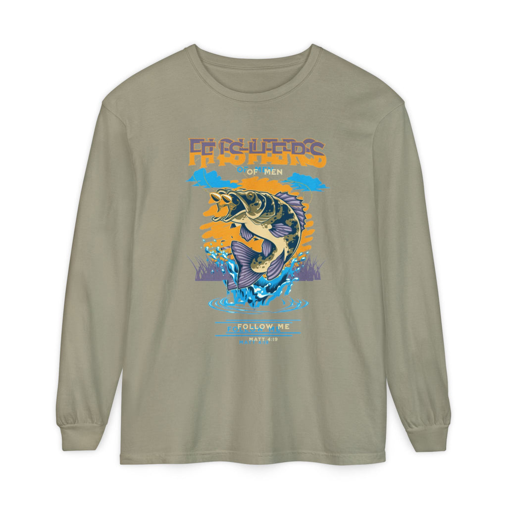 “FISHER OF MEN” Garment-dyed Long Sleeve T-Shirt