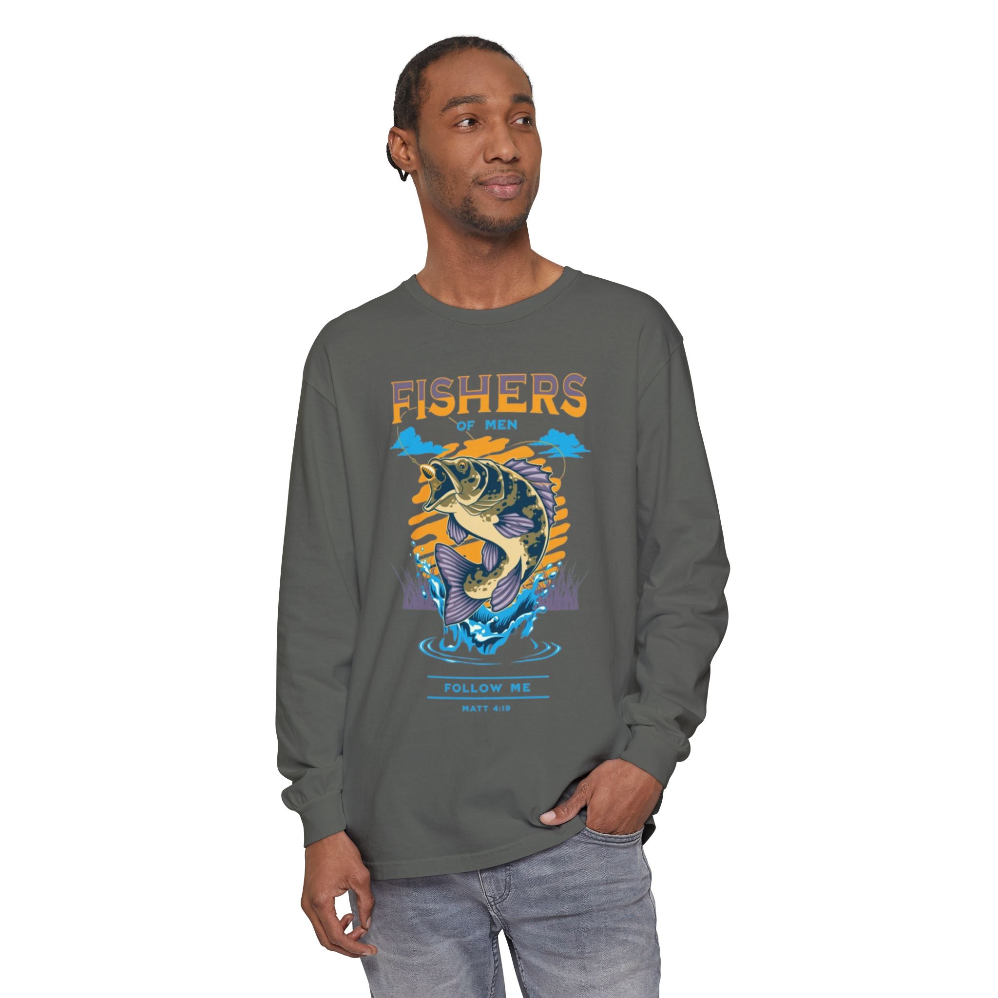 “FISHER OF MEN” Garment-dyed Long Sleeve T-Shirt