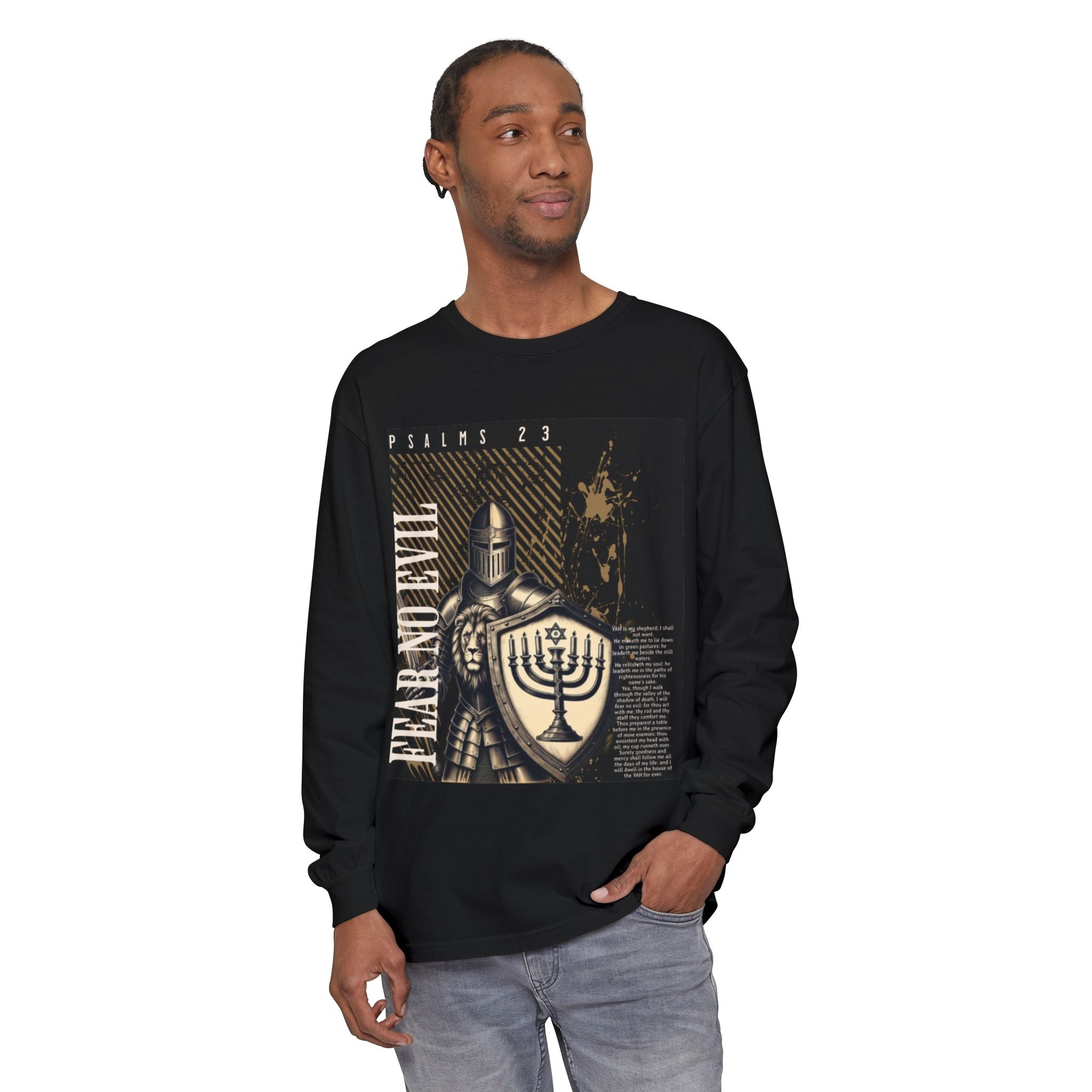 “Fear no evil” Unisex Garment-dyed Long Sleeve T-Shirt
