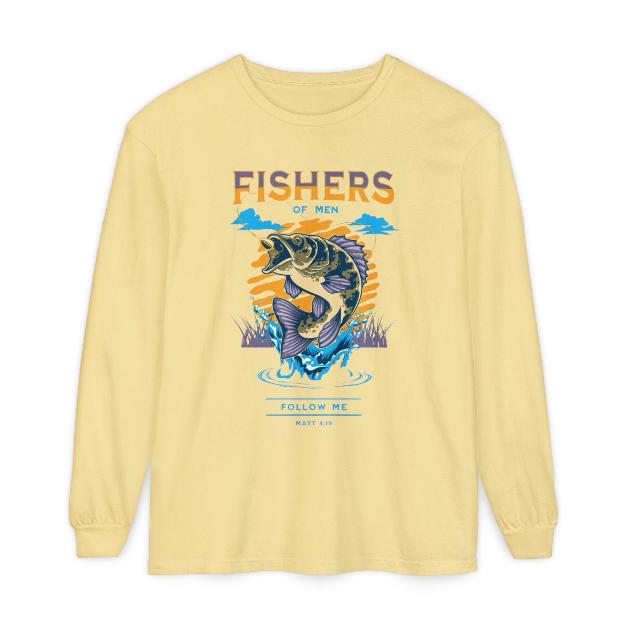 “FISHER OF MEN” Garment-dyed Long Sleeve T-Shirt