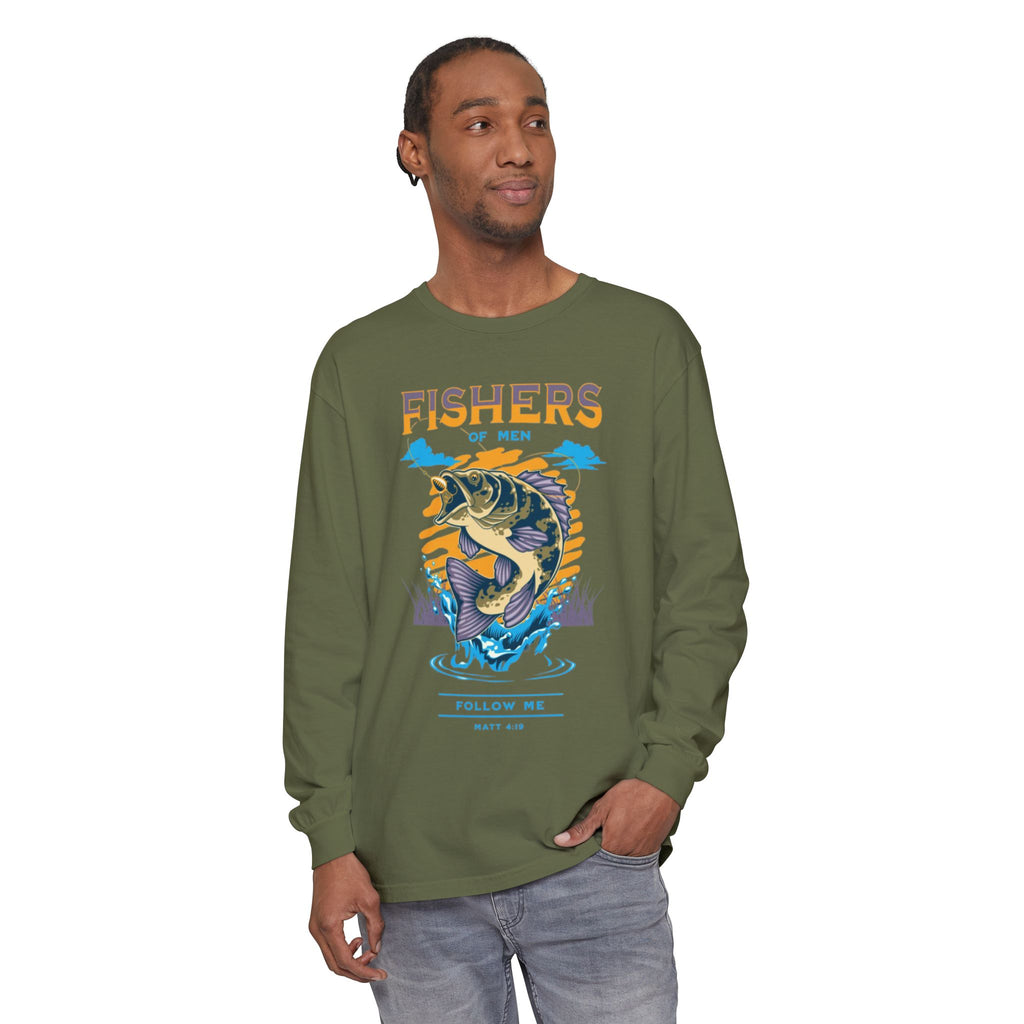 “FISHER OF MEN” Garment-dyed Long Sleeve T-Shirt