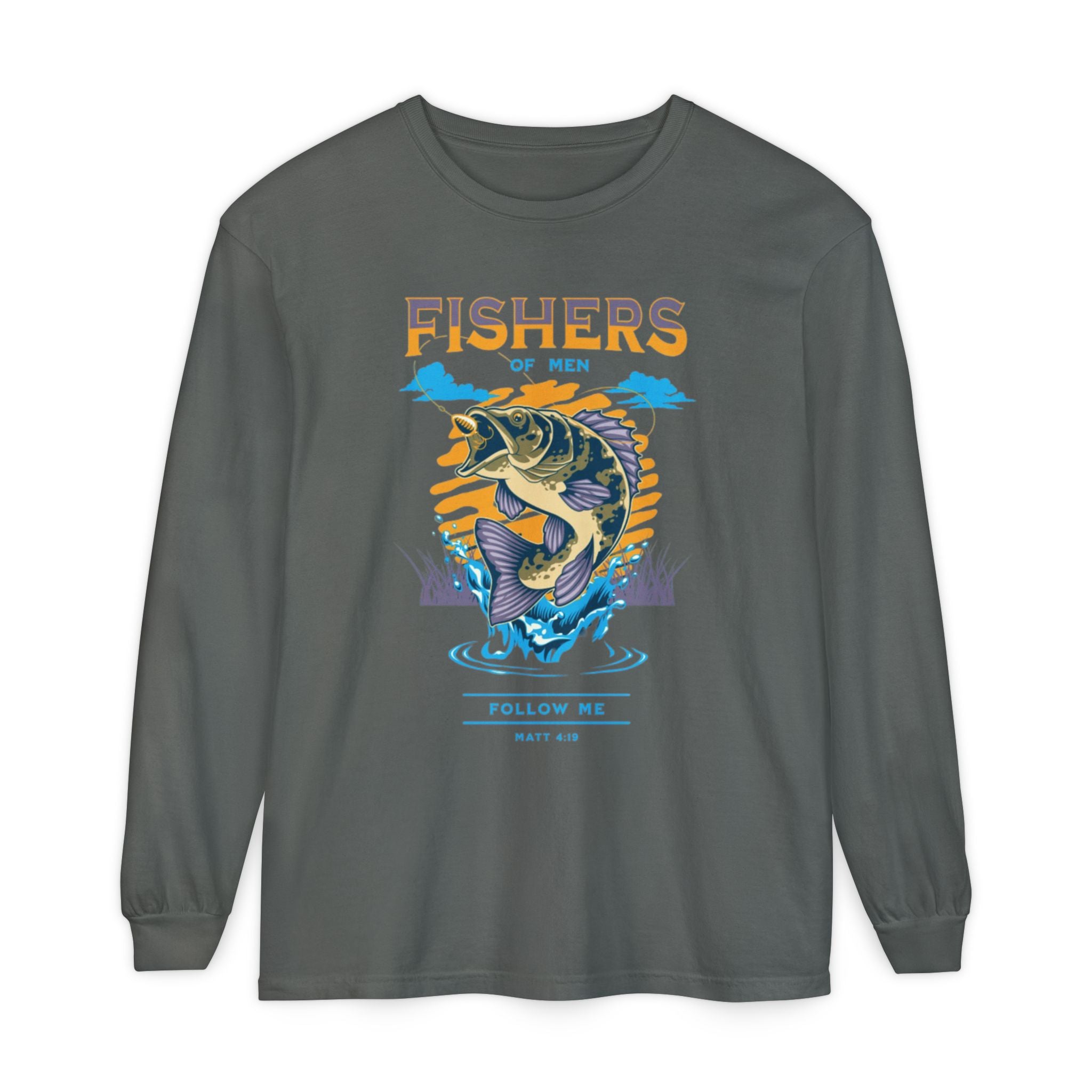 “FISHER OF MEN” Garment-dyed Long Sleeve T-Shirt
