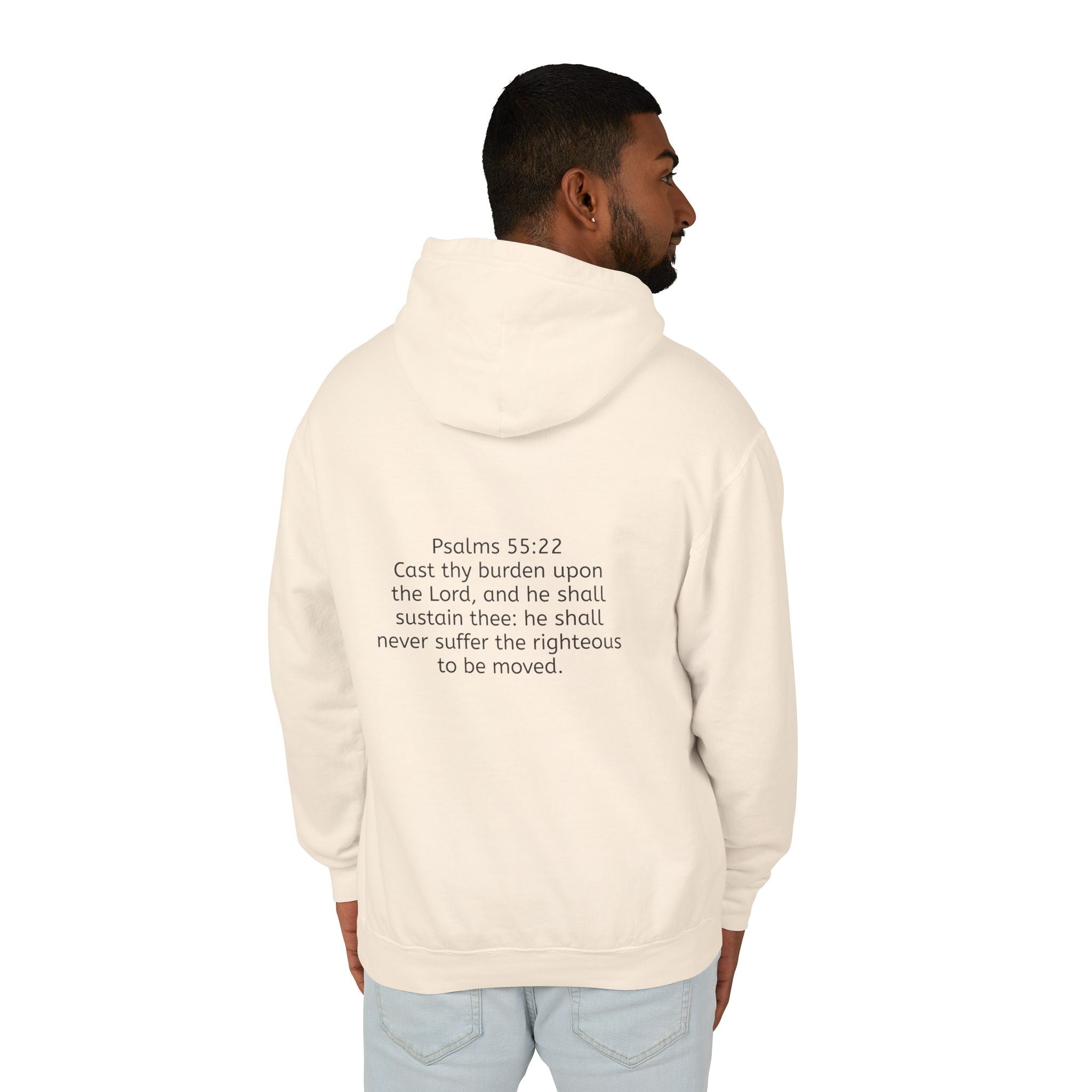 “Cast thy burdens” Lightweight Hooded Sweatshirt
