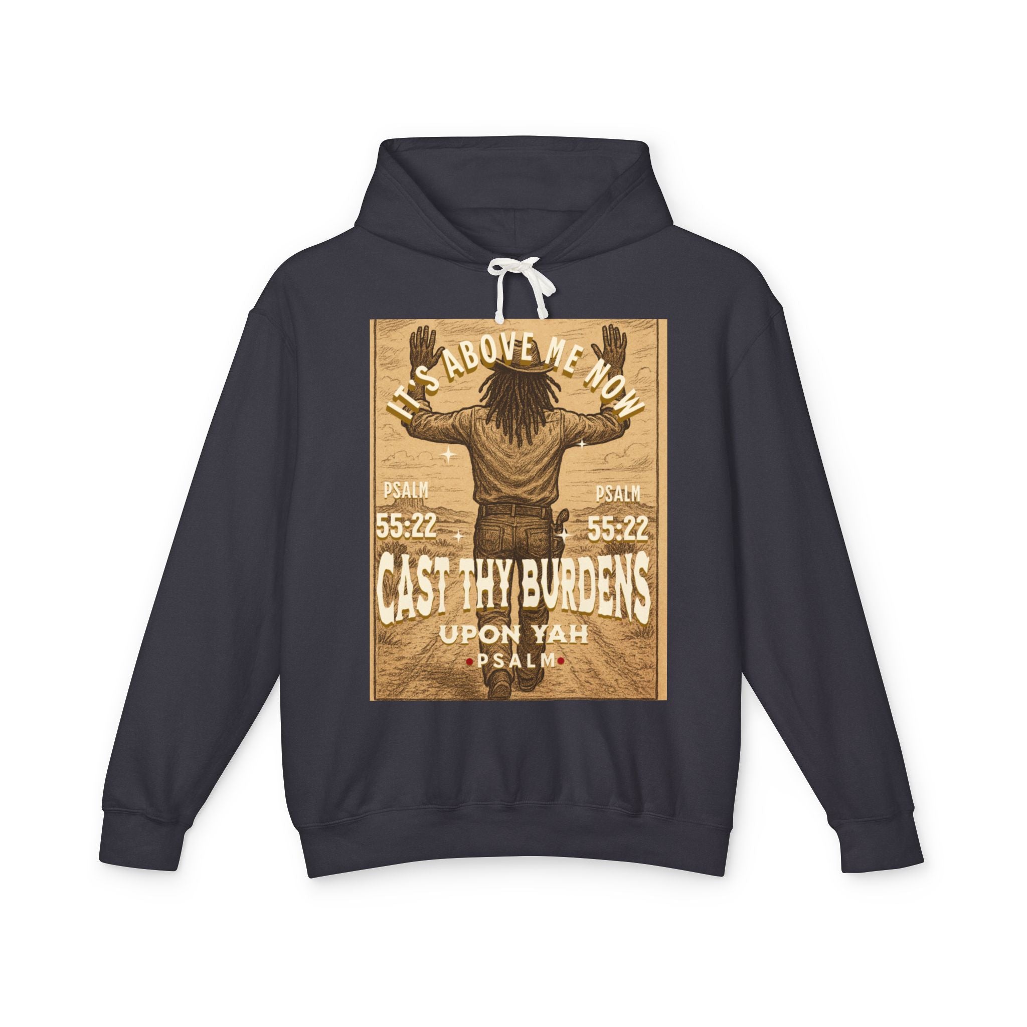 “Cast thy burdens” Lightweight Hooded Sweatshirt