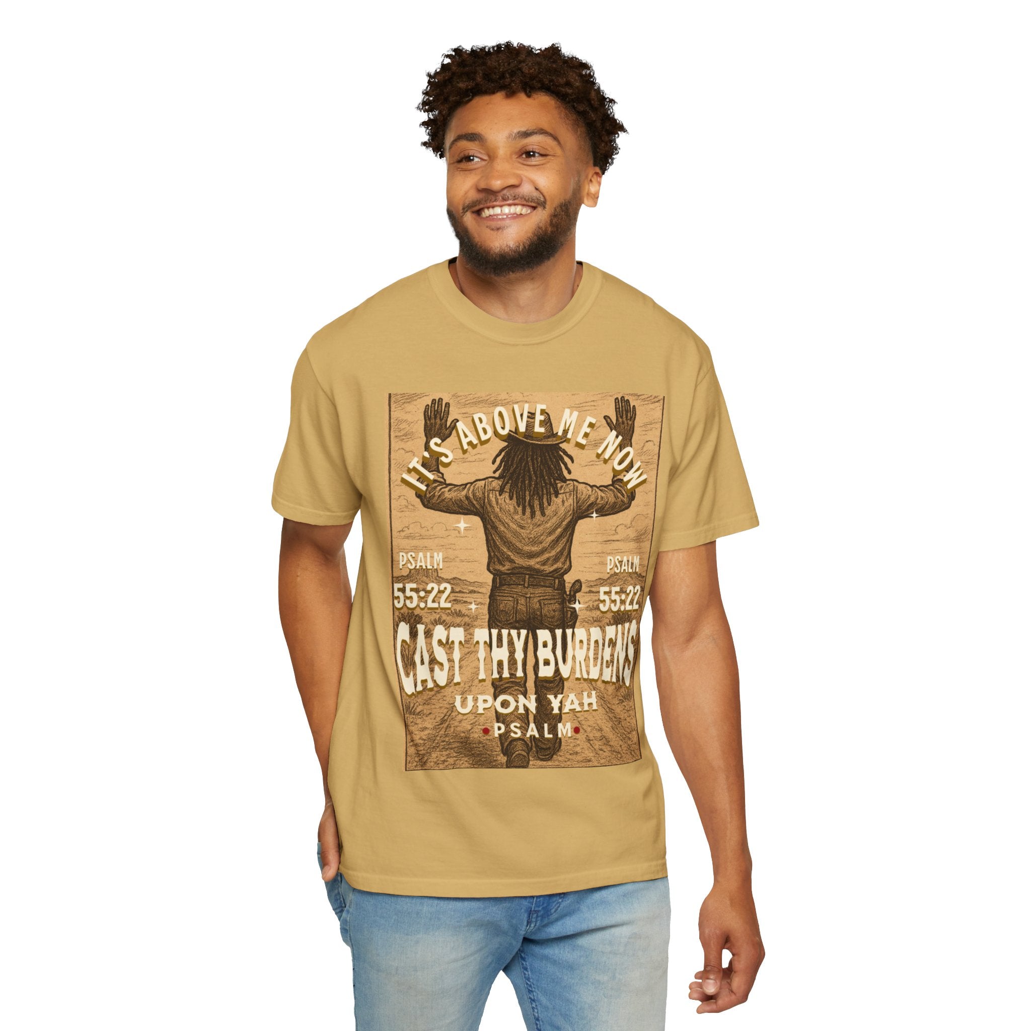 “Cast thy burdens” Unisex Garment-Dyed T-shirt