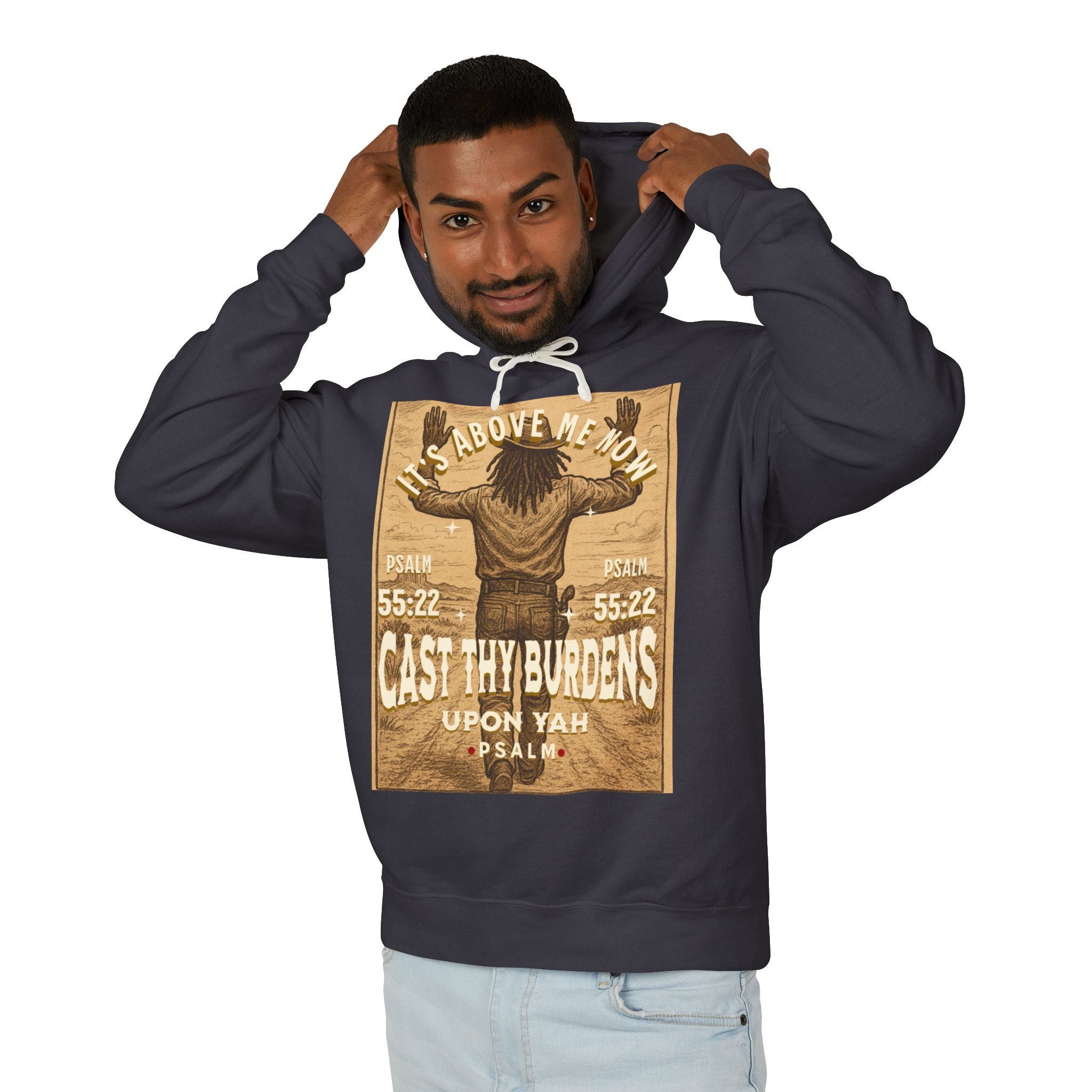 “Cast thy burdens” Lightweight Hooded Sweatshirt