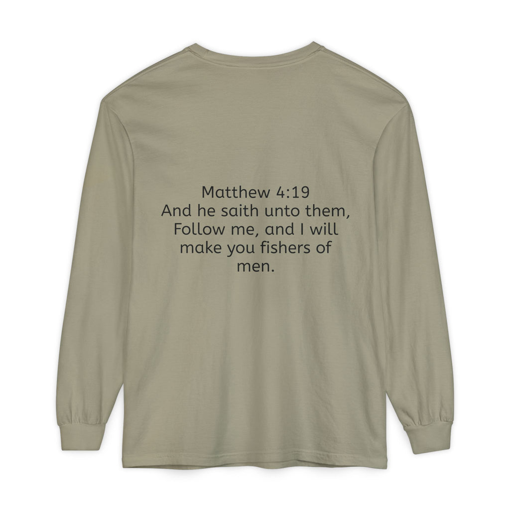 “FISHER OF MEN” Garment-dyed Long Sleeve T-Shirt