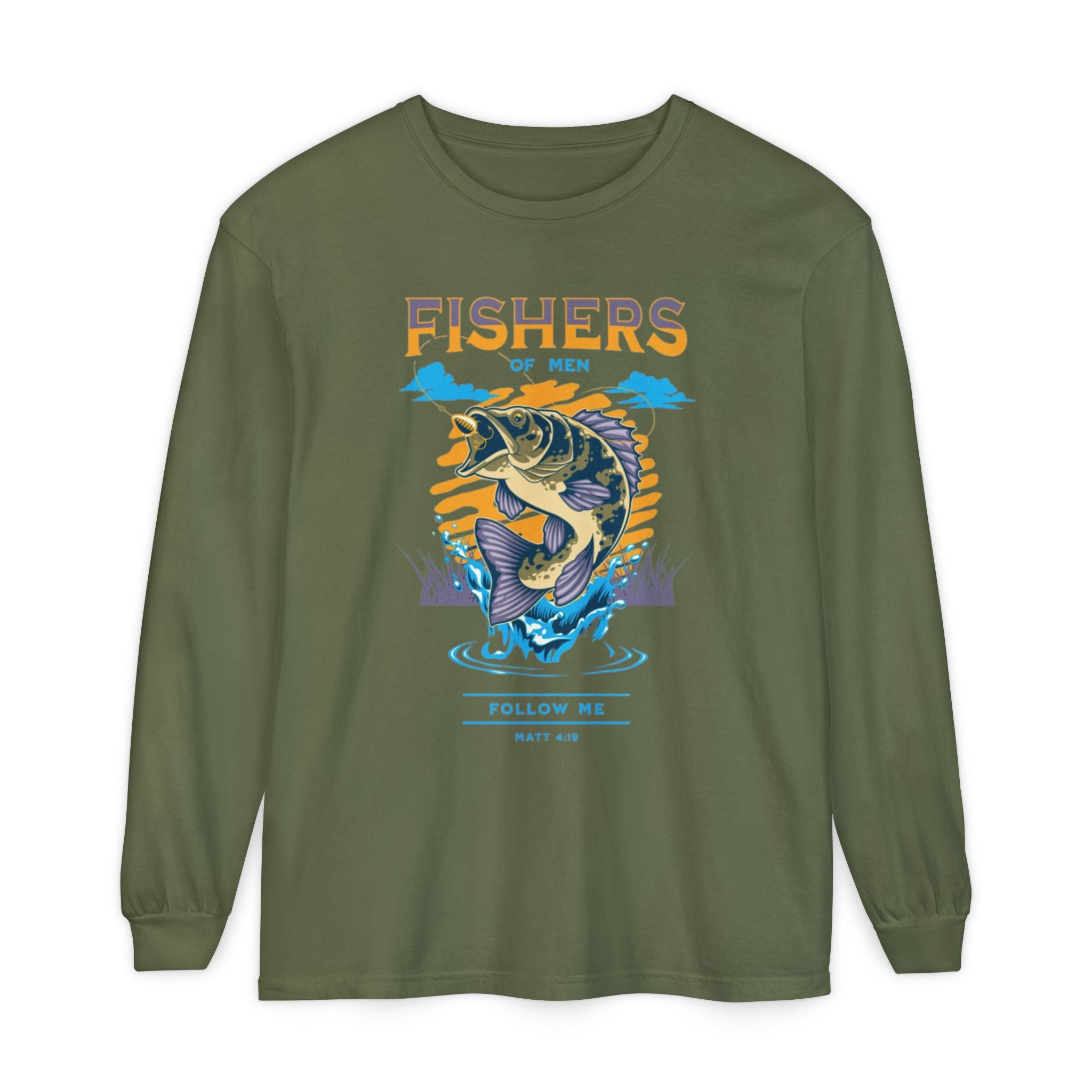 “FISHER OF MEN” Garment-dyed Long Sleeve T-Shirt