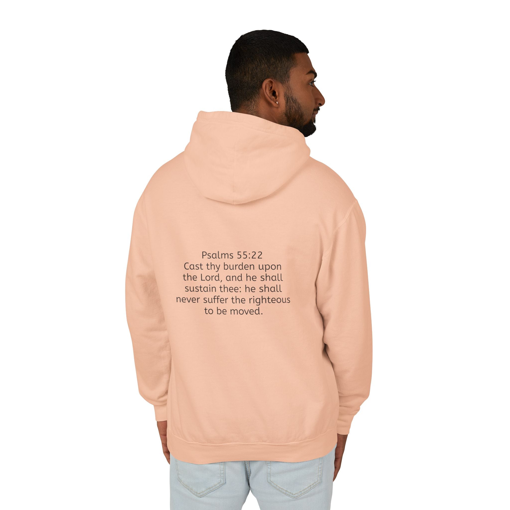 “Cast thy burdens” Lightweight Hooded Sweatshirt