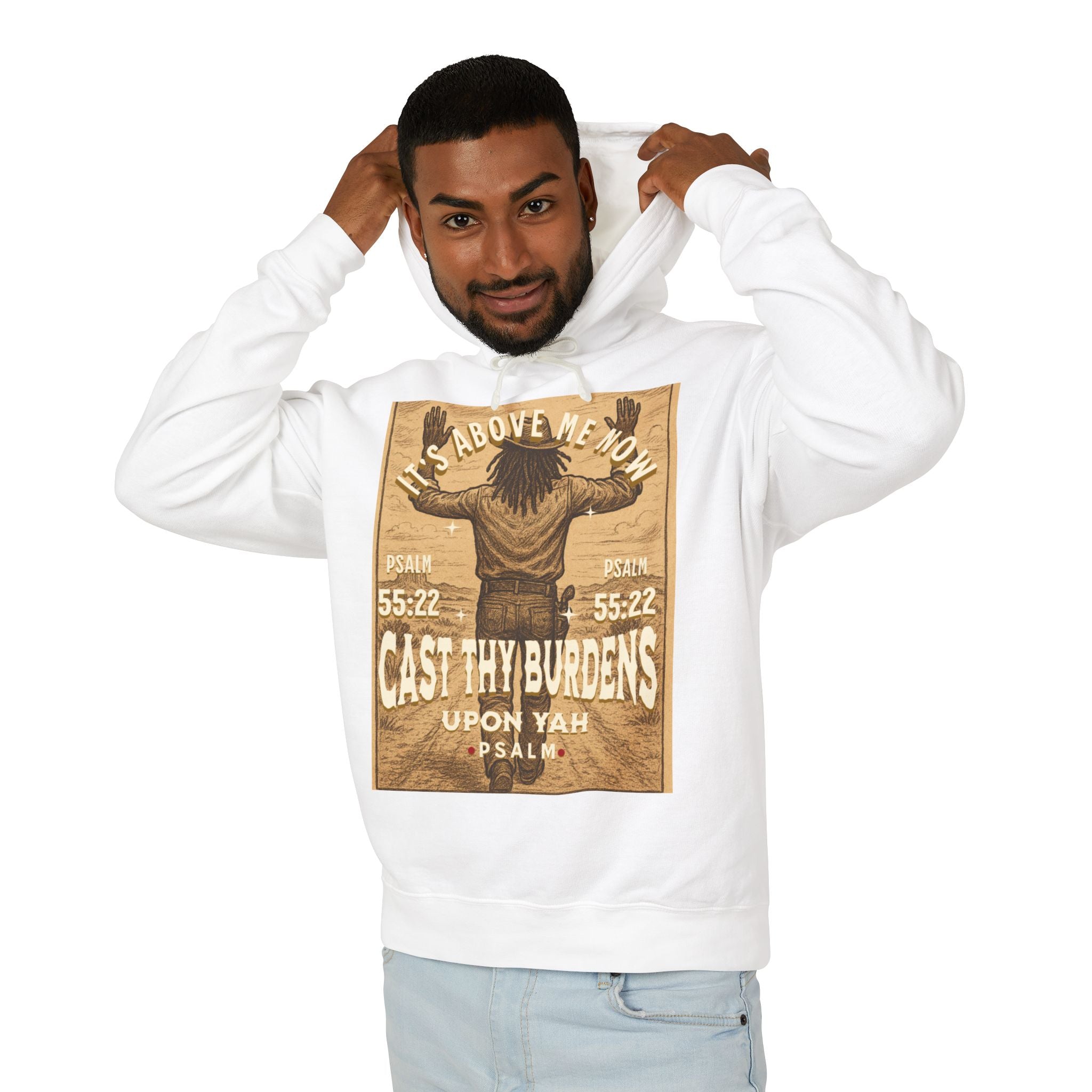 “Cast thy burdens” Lightweight Hooded Sweatshirt