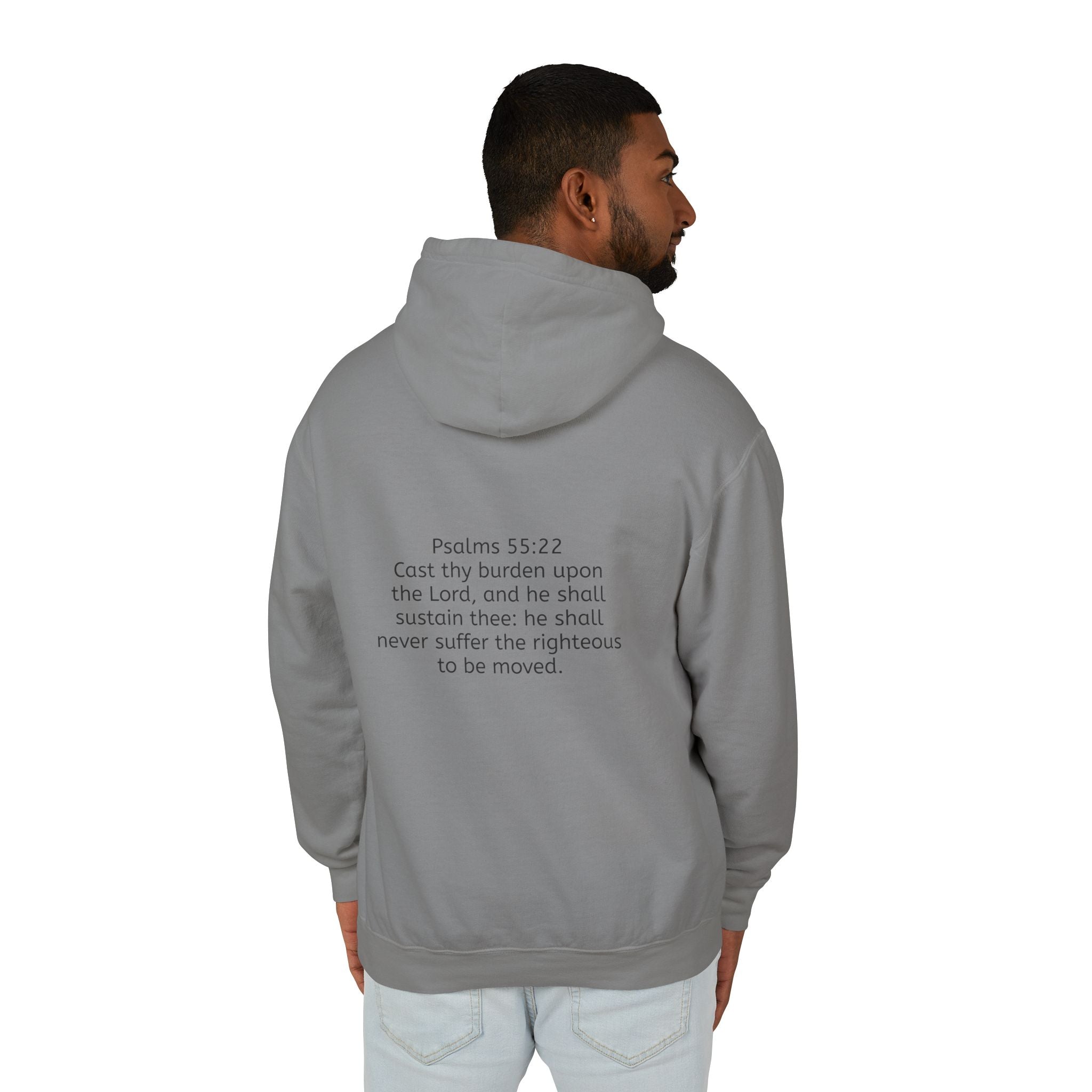 “Cast thy burdens” Lightweight Hooded Sweatshirt