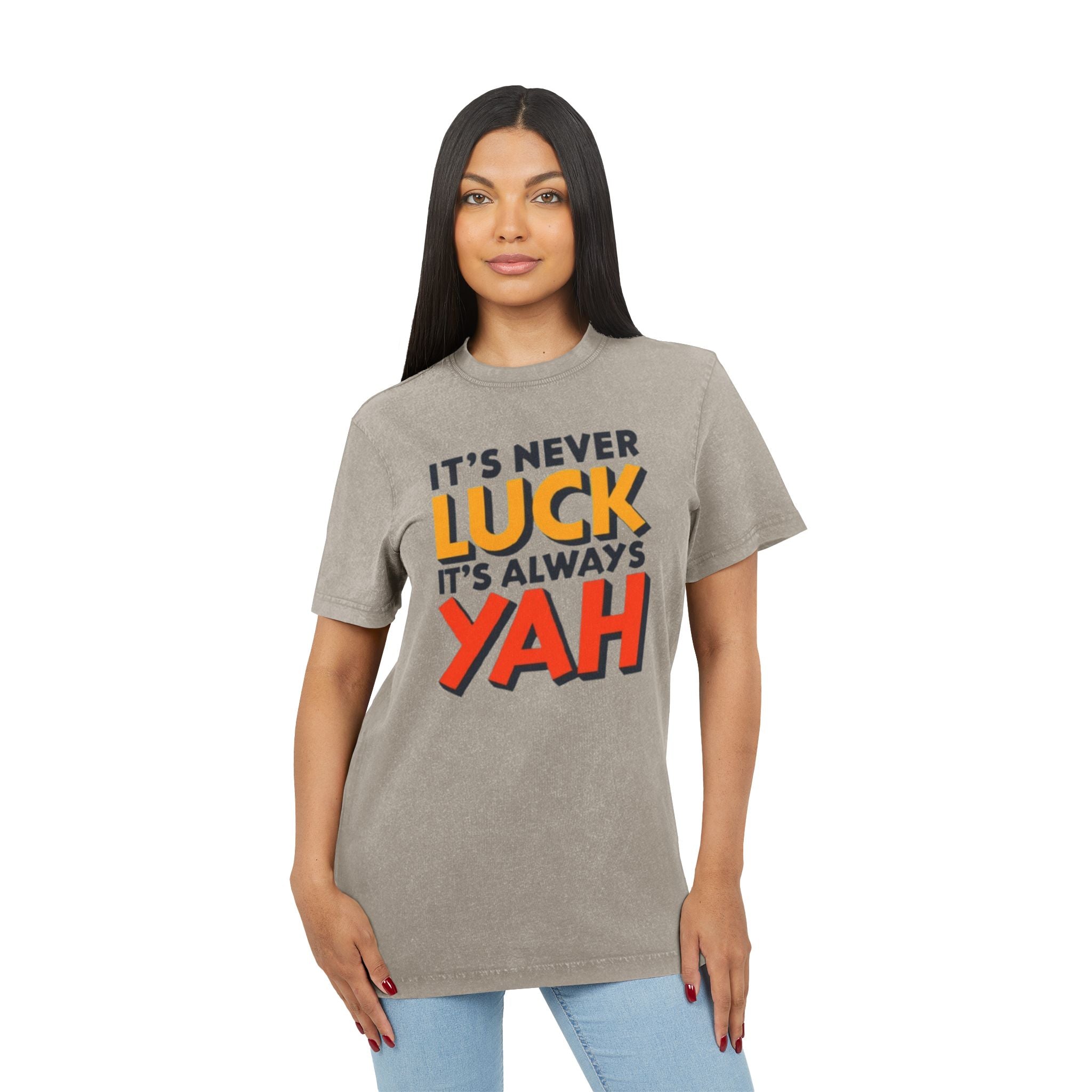 “Never luck” Acid Washed Round Neck Tee
