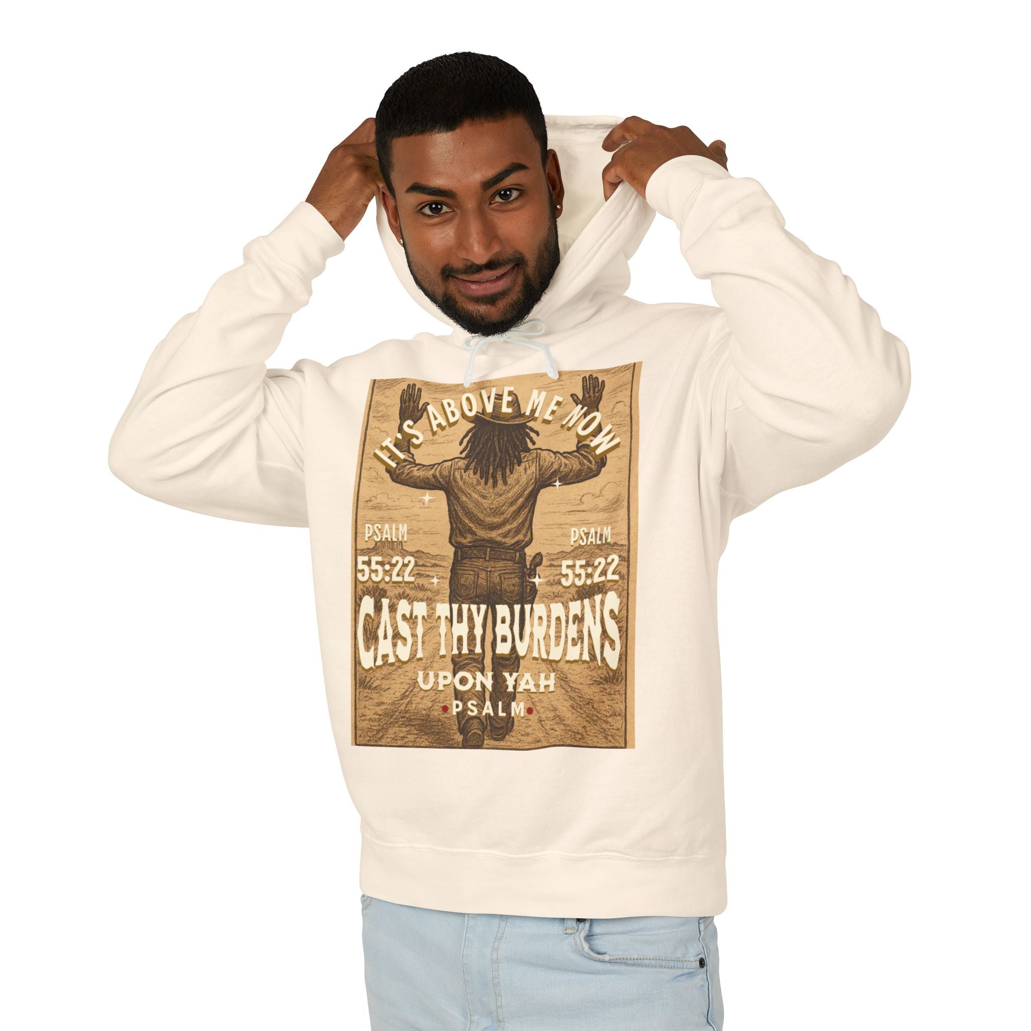 “Cast thy burdens” Lightweight Hooded Sweatshirt