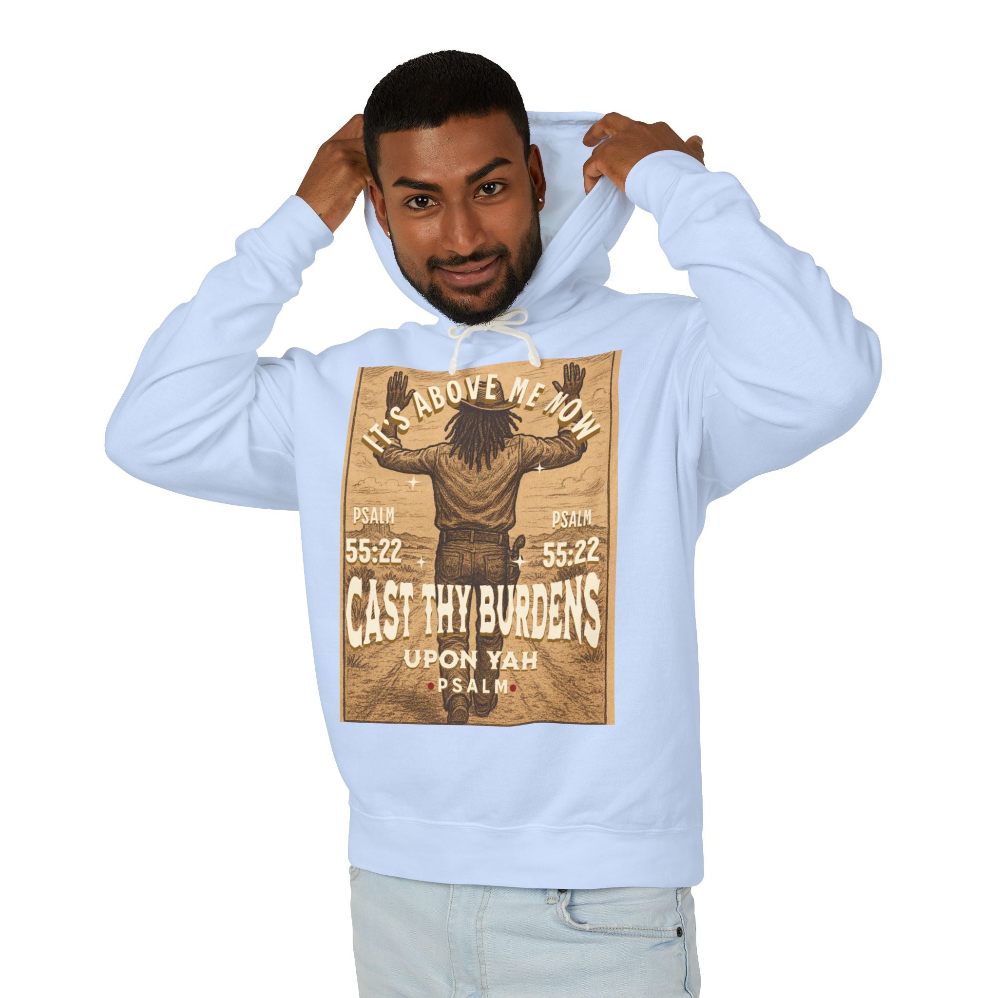 “Cast thy burdens” Lightweight Hooded Sweatshirt