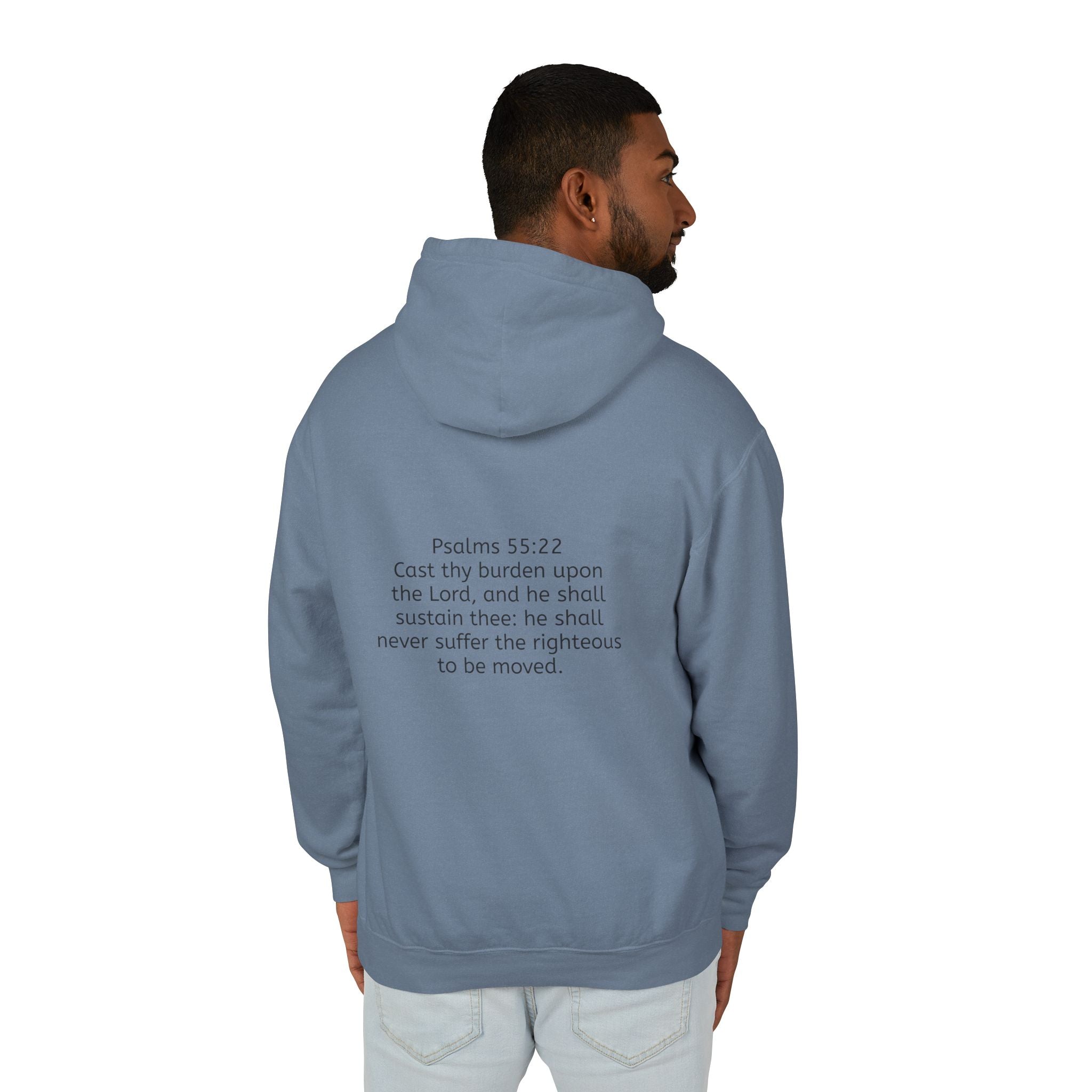 “Cast thy burdens” Lightweight Hooded Sweatshirt